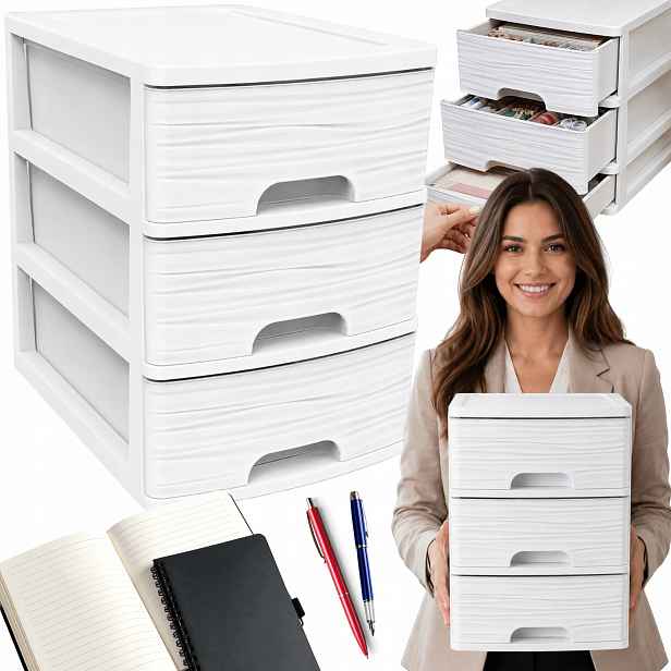 Kancelářská Skříňka Organizér A4 Zásuvky Do Kanceláře Domu Se Zámkem 21 L Bílá