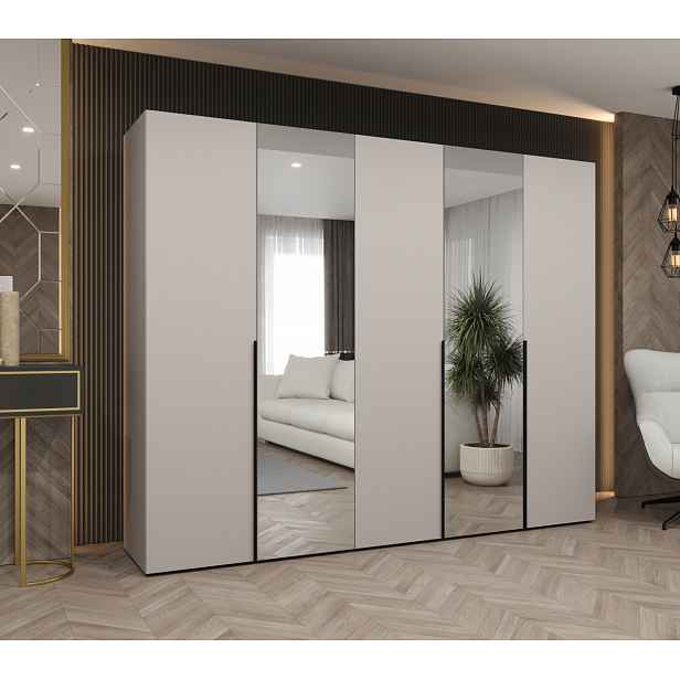 Šatní skříň 250 cm ASUDA se zrcadly - kašmír / černá