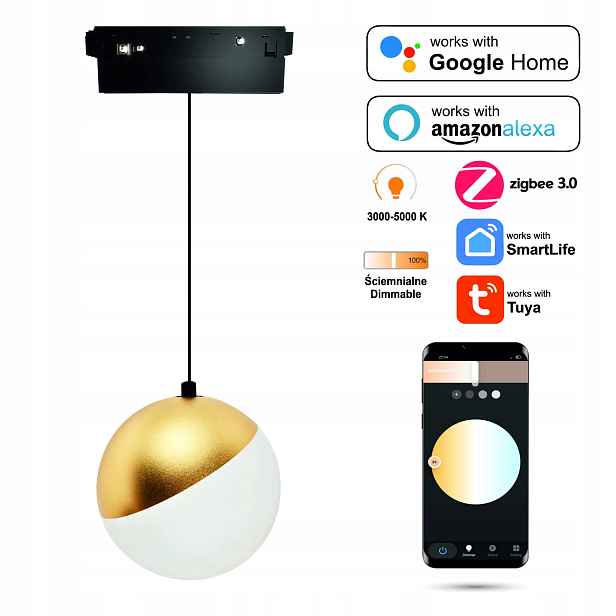 Závěsná Led lampa Tuya Zigbee Kula 10W pro kolejnice Mag
