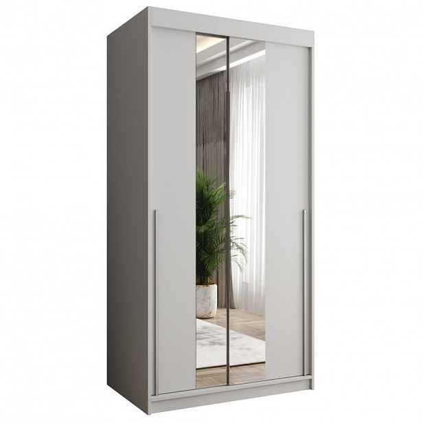 Home Collective SKŘÍŇ S POSUVNÝMI DVEŘMI se zrcadlem, šířka 100 cm, bílá se stříbrným úchytem