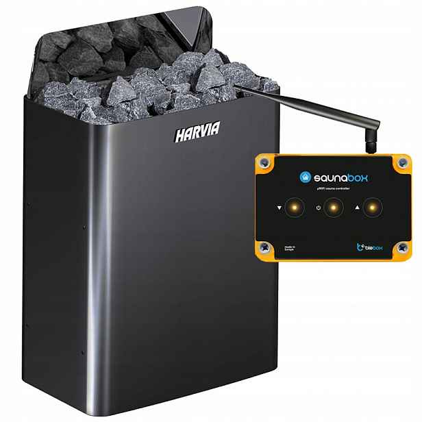 Kamna do sauny Harvia The Wall SW60E Black steel a ovladač SaunaBox Pro