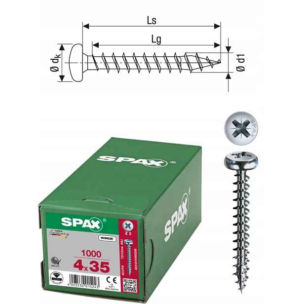 Univerzální vrut do dřeva spax 4 x 35 mm Wirox Hb Pz 1000 ks