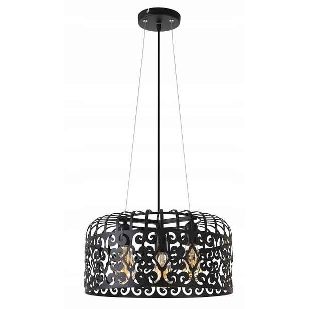Černá závěsná lampa Alessandra vintage s teplým leskem nad stolem Rabalux
