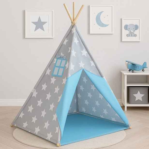 Infantastic 74166 Dětský stan teepee, modro/šedý, bez příslušenství
