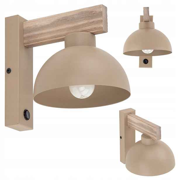 Nástěnná Lampa Béžová 1xE27 dřevěná, moderní loftová lampa do ložnice