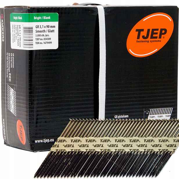 Papírové hřebíky 34° Tjep 3.1x90 mm Bk hladké Typ D 3000 ks