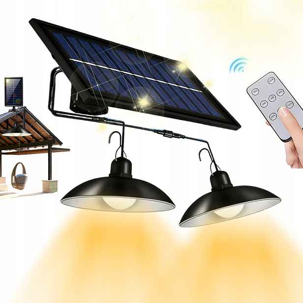 Závěsná Solární Lampa Led 2x Venkovní lustr Zahradní senzor soumraku