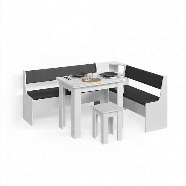 Livinity® ROHOVÁ LAVICE Tiberio Bílá 180 x 150 cm se stolkem