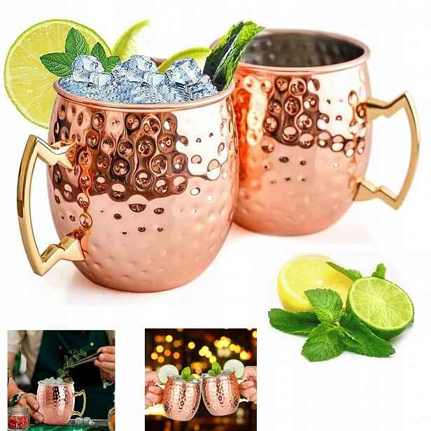 Měděný hrnek na vodu 530 ml 2ks měděný kladívkový