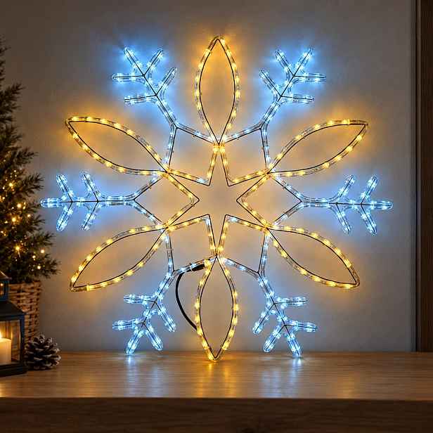 Hvězda Sněhová Vločka 80 cm velká, oboustranná Led vánoční dekorace do okna