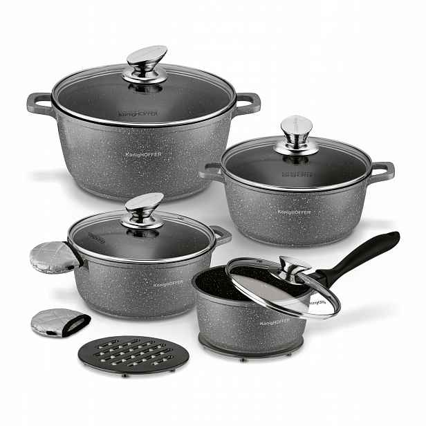 Sada hrnců Konighoffer Pollo Grey, hliníkové, 8 dílů