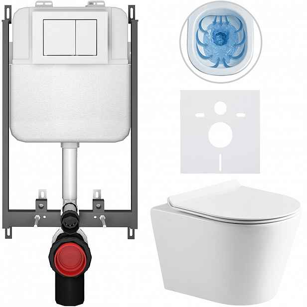 Kompletní WC set Basic/Carlito - bílá lesklá - WC tlačítko Maxio/Bílá - pro zazdění - 48,5x36,5 cm