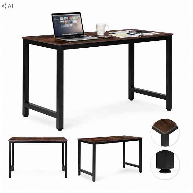 Školní stůl 120x60 cm se starožitnou ořechovou deskou a kovovým rámem