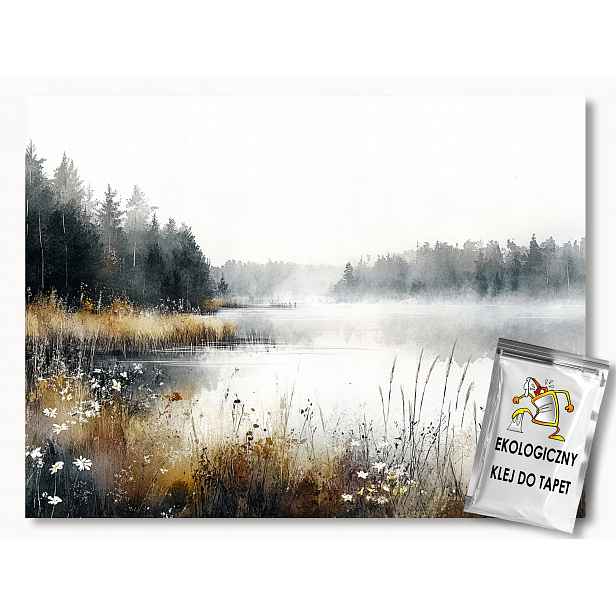 Fototapeta Flizelina Krajina Jezero Stromy Trávy Podzim Mlha 416x290 130g