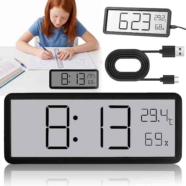 Obdélníkové nástěnné hodiny Lcd 8In do pracovny s zobrazením data