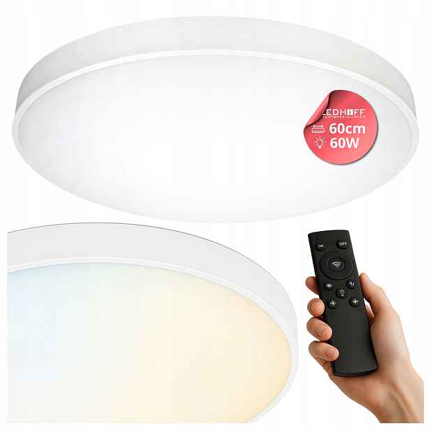 Stropní svítidlo Stropní Svítidlo Led Stmívatelná 60 cm Bílý panel Kulatý Dálkový Ovladač Velký