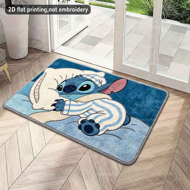 TEMU 2D PLOCHÝ, 469-J, Kostým s proužky s Stitch odpočívajícího na posteli, útulný léčivý kreslený , rohožka, vhodná do obývacího pokoje, ložnice,