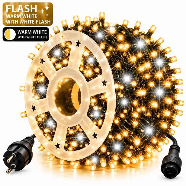 Vánoční Osvětlení Na Stromeček 1000 Led 80 M Teplé Bílé Bílý Flash Na Cívce IP44