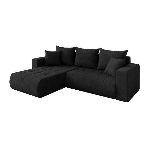 ALTDECOR ROHOVÁ SEDAČKA s funkcí spaní, otoman vlevo MILA-L 277x194x86 černá velur