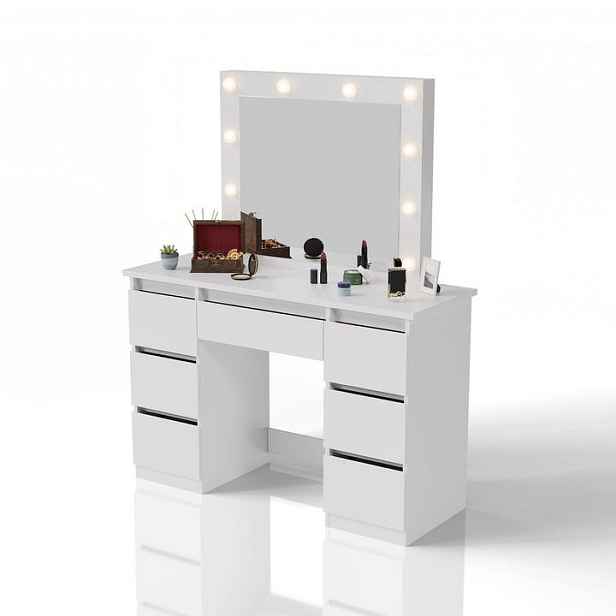 Kosmetický stolek s LED zrcadlem 110x140x40 cm, bílý