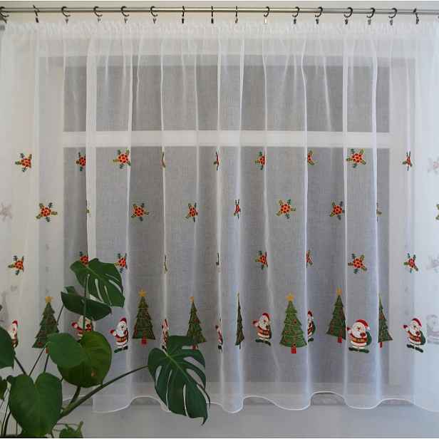 Mg Záclona batyst výšivka Vánoční Stromečky Mikuláš 250x155cm Hotová s páskou