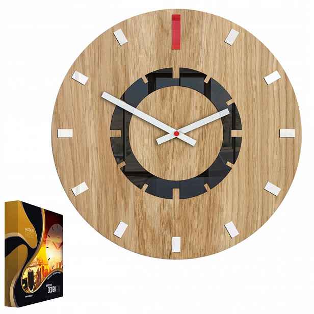 Nástěnné hodiny Dřevěné Dubové Akrylové Atena Wood Red Kulatý Křemenné