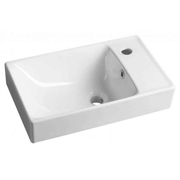 Sapho Nuali - Umývátko 50x30 cm, s přepadem, otvor pro baterii, pravá, bílá TU0129