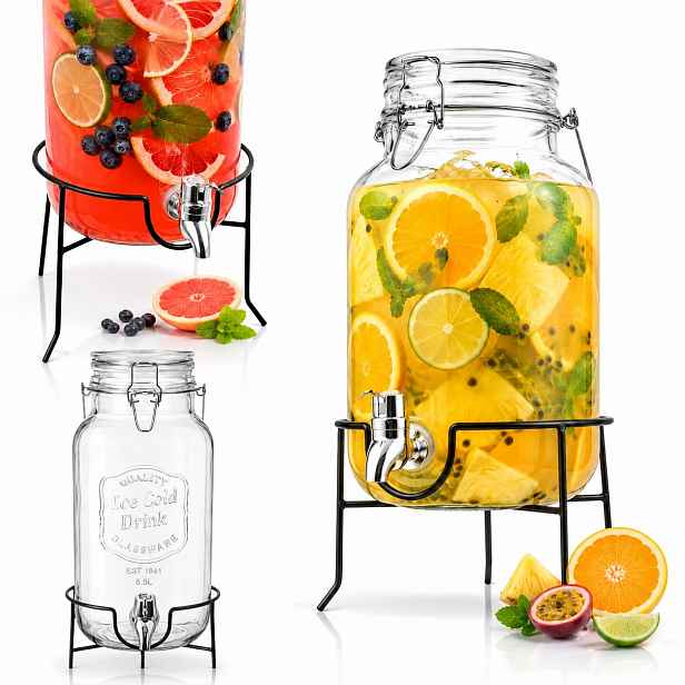 Zavařovací Sklenice S Kohoutkem Sklenice Na Podstavci Na Vodu Nápoje Limonáda 4L Skleněná