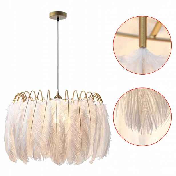 Závěsná lampa Boho E27 Zlatá Bílá Natrulaná pera Lampa Glamour do obývacího pokoje