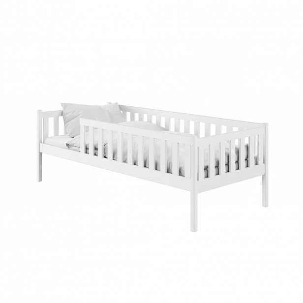 Kids Collective DĚTSKÁ POSTEL s bezpečnostní zábranou proti pádu, roštem a matrací 90x190 v bílé barvě