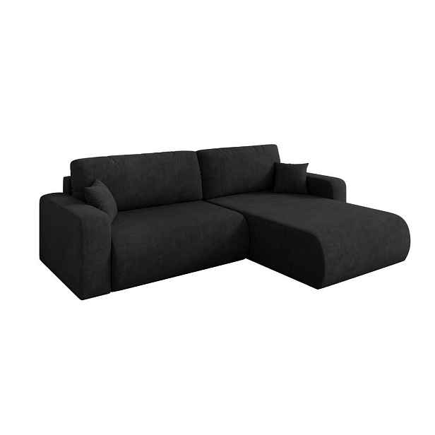 ALTDECOR ROHOVÁ SEDAČKA s funkcí spaní, otoman vpravo BERY-L 276x193x88 černá velur