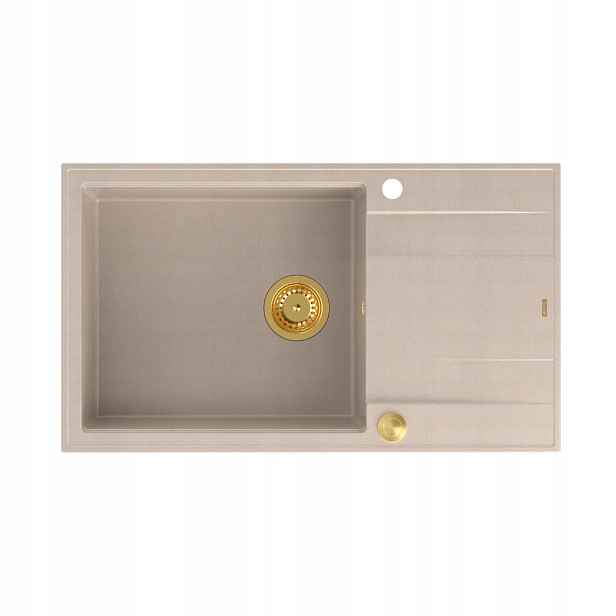 Quadron Evan 136XL Dřez 1-komorový 86x50x21cm Béžový Se Sifonem Zlatý
