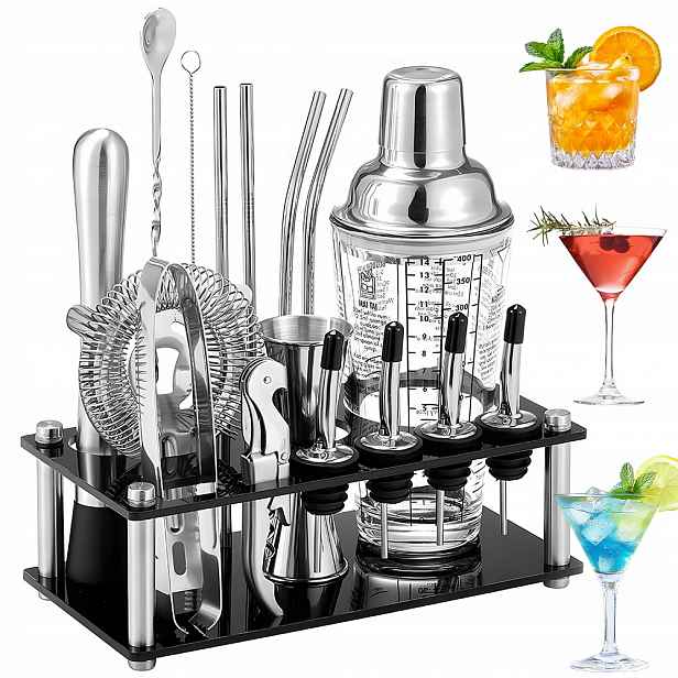 Set 17 Ks Barmanský Na Koktejly Nápojů Shaker 400 ml Profesionální Stojan