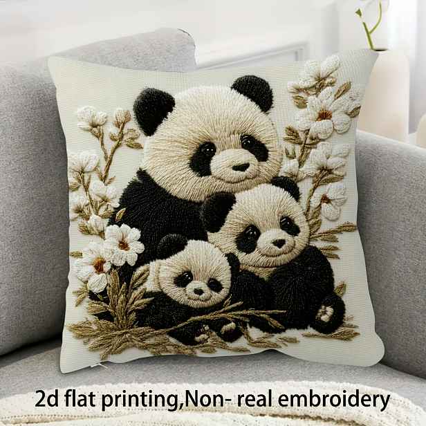 TEMU 1 ks Povlak na polštář, Panda Family, měkká hladká krátká plyšová látka, jednostranný potisk do obývacího pokoje, na pohovku, do ložnice, bytový