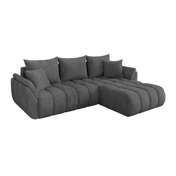 ALTDECOR ROHOVÁ SEDAČKA s funkcí spaní, otoman vpravo TOKO-L-v1 277x194x86 tmavě šedá manšestr