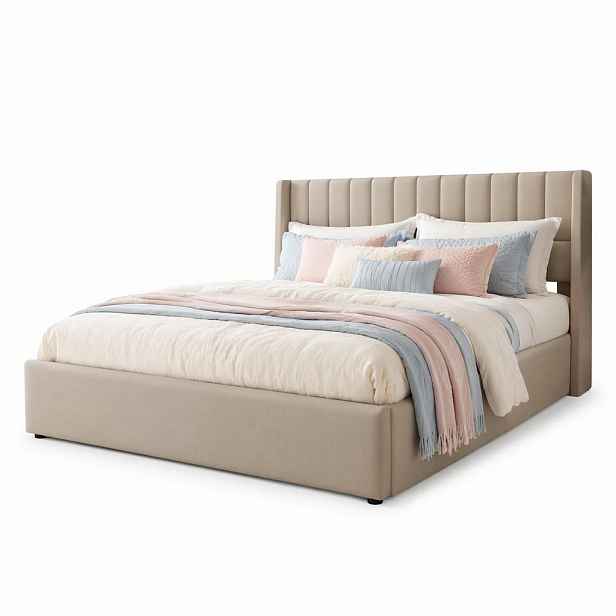 CHICFURN ČALOUNĚNÁ POSTEL 160/200 cm v béžové barvě s úložným prostorem a lněnou látkou