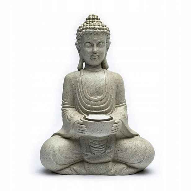 Meditující Buddha se svícnem šedá barva 27 cm