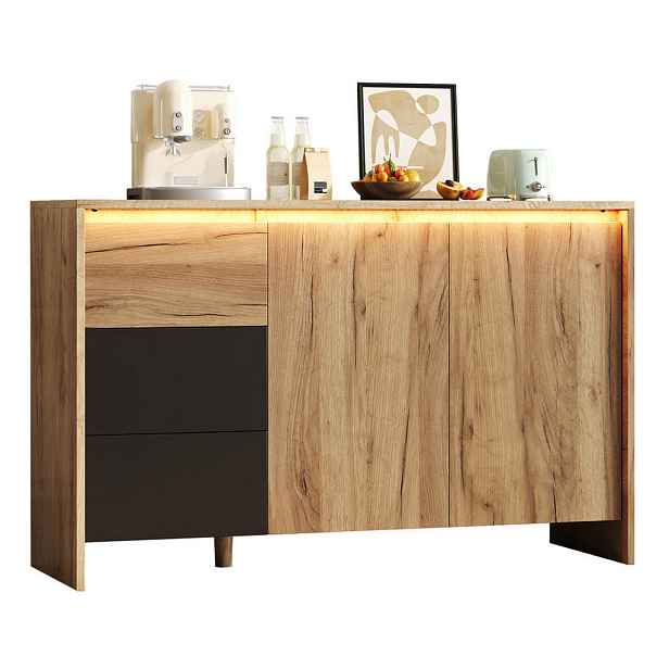 Redom SIDEBOARD 120/76/40 cm s dynamickým LED osvětlením a variabilním úložným prostorem, Dřevo/černá