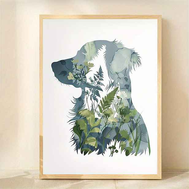 TEMU 1ks Nova Duck Tolling Retriever Silueta Obraz na plátně na zeď - 12x16 palců Bez rámu Přírodní inspirovaný portrét psa s botanickou listovou