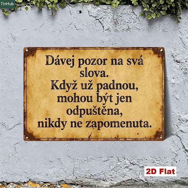 TEMU 2D Plochý, 1 ks Vintage Dřevěná Cedule s Českým Sloganem, Potištěná Aforismy Životní Filozofie o Slovech, Klasická Nostalgická Stylová Nástěnná
