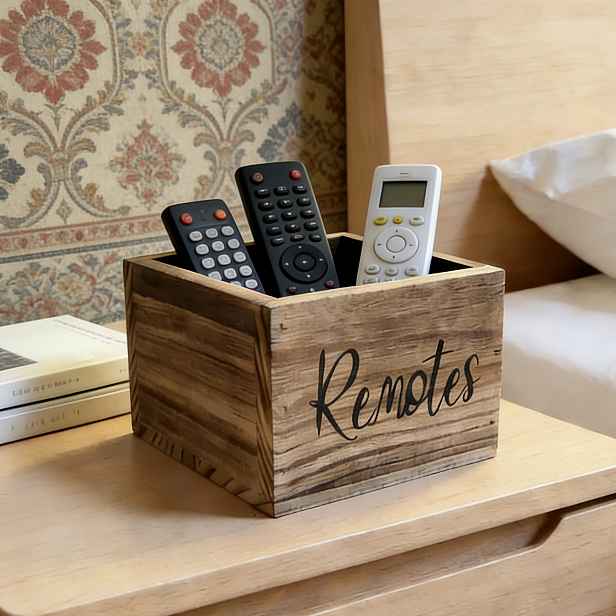 TEMU Retro dřevěný organizér na dálkové ovladače, noční stolek, úložný kbelík na dálkové ovladače, domácí stolní úložný kontejner, košíky na police
