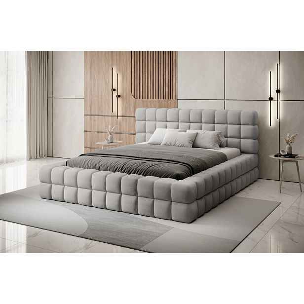 Čalouněná postel s úložným prostorem 140x200 DELVIRO - světle šedá 2