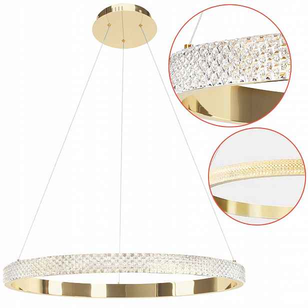 Křišťálový Stropní Svítidlo Závěsný Zlatý Led 60 cm Závěsná lampa Ring Křišťály