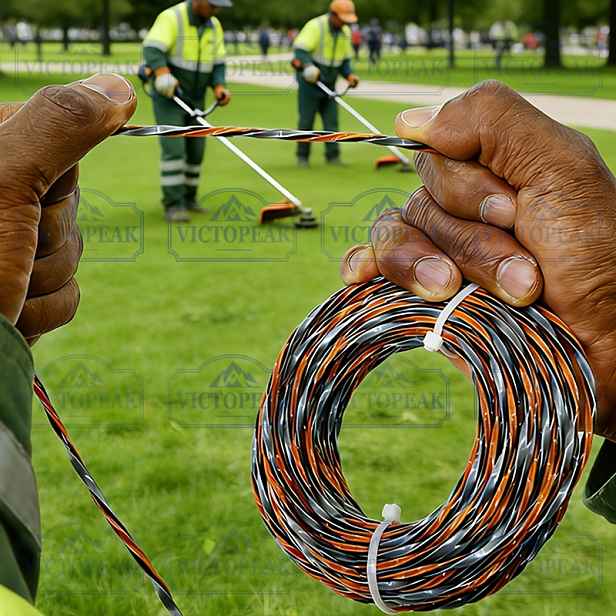 TEMU do vyžínače (3.0 mm * 15 m kroucená černá, oranžová, šedá tři barvy 1 role) Používá se pro sekačky na trávu, struny do vyžínače na trávu,