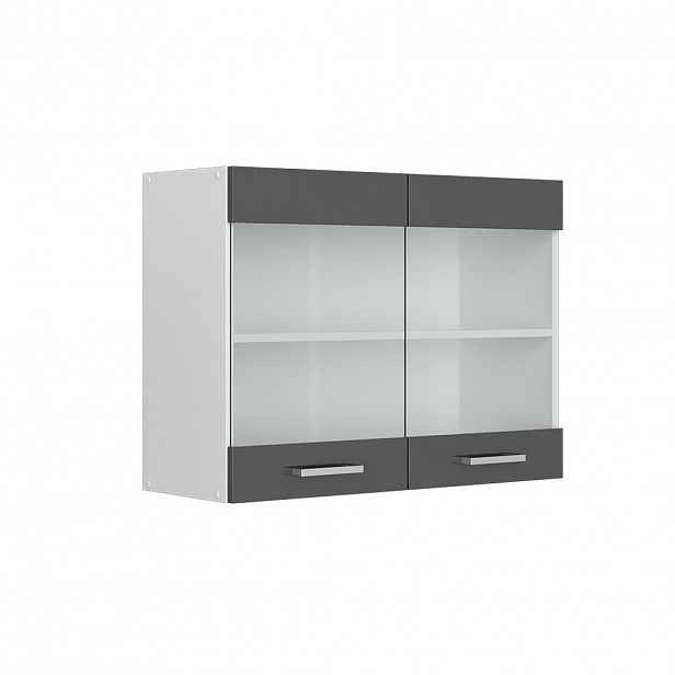 Vicco SKLENĚNÁ KUCHYŇSKÁ SKŘÍŇKA R-Line Antracitový vysoký lesk 80 cm