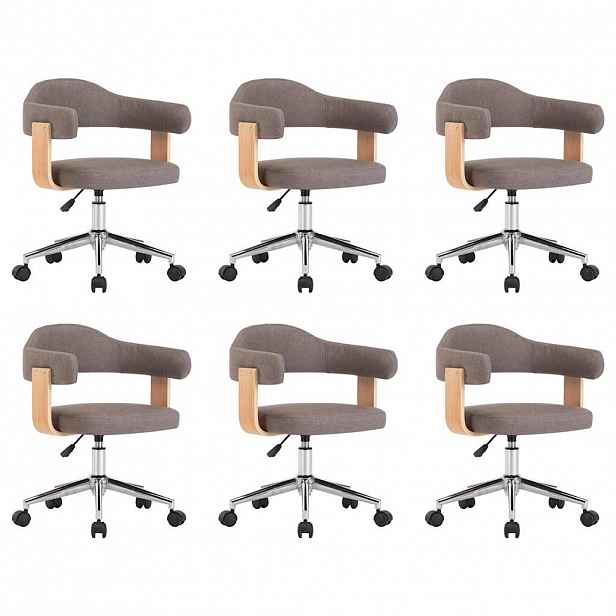 vidaXL Otočné jídelní židle 6 ks taupe ohýbané dřevo a textil