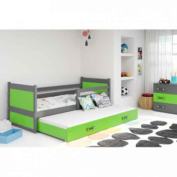 Dětská postel s výsuvnou postelí RICO 190x80 cm Šedá Zelená