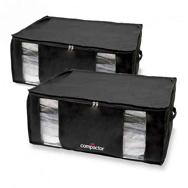 Sada 2 černých úložných boxů s vakuovým obalem Compactor Black Edition XXL, 50 x 26,5 cm