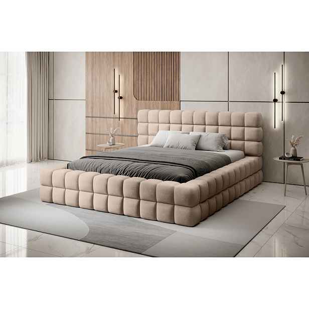 Čalouněná postel s úložným prostorem 140x200 DELVIRO - tmavě béžová