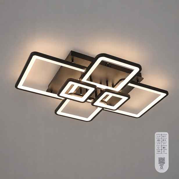 Stropní Led lampa lustr stropní svítidlo černé čtvercové moderní s dálkovým ovládáním 58W